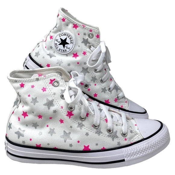 Converse Chuck Taylor Hi Sneakers White Pink Kid Women Size Canvas Shoes A05393F - Picture 1 of 10